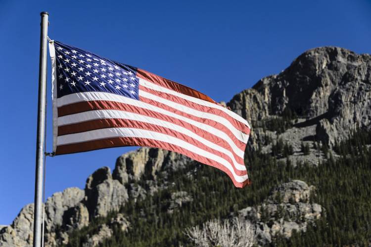 American flag in Rocky Mountains