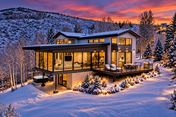 winter view of 4380 June Point rental home with a view